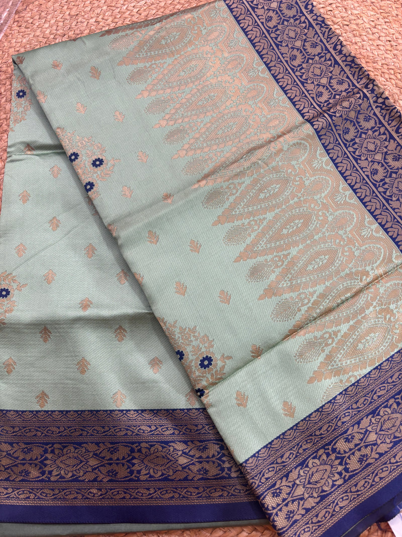 Aarohi Mist Blue Soft Silk Saree| Radhe Ethnics