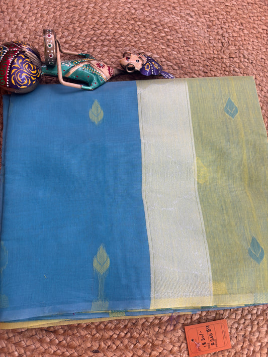 Ishita Sky Blue & Lime Green Cotton Saree | Radhe Ethnics