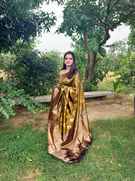 Ananya in Olive Green Banarasi Silk Saree | Radhe Ethnics