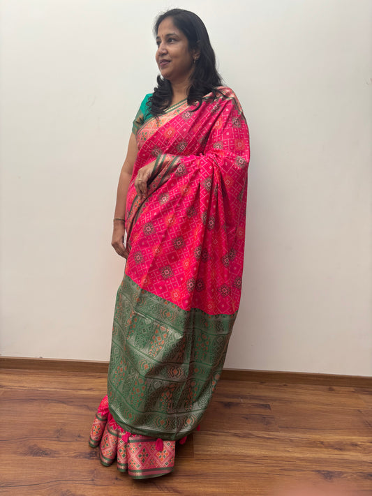 Navya Rani Pink Pochampally Silk Saree | Radhe ethnics