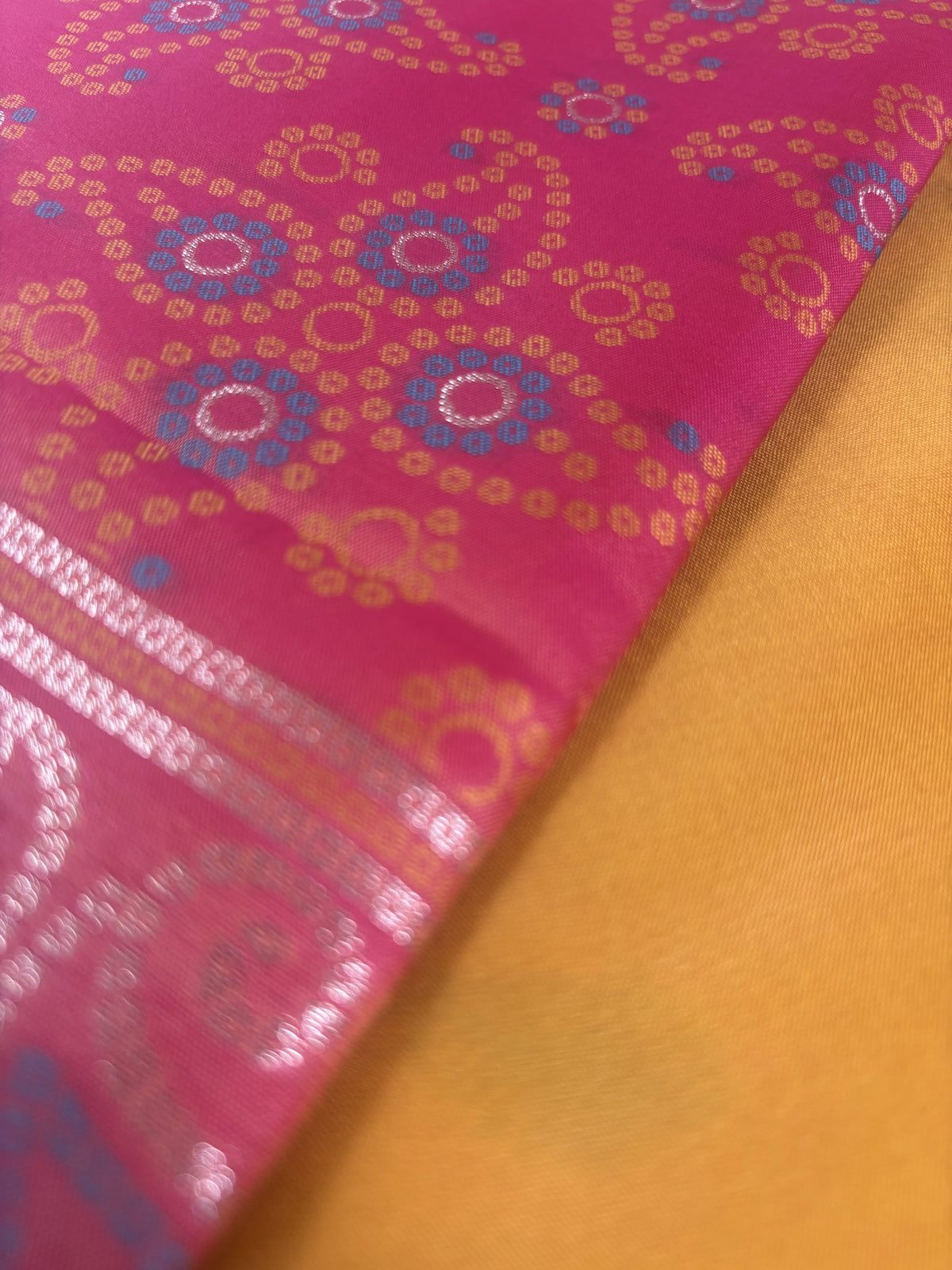 Ria Mustard Yellow & Pink Soft Silk Saree | Radhe Ethnics