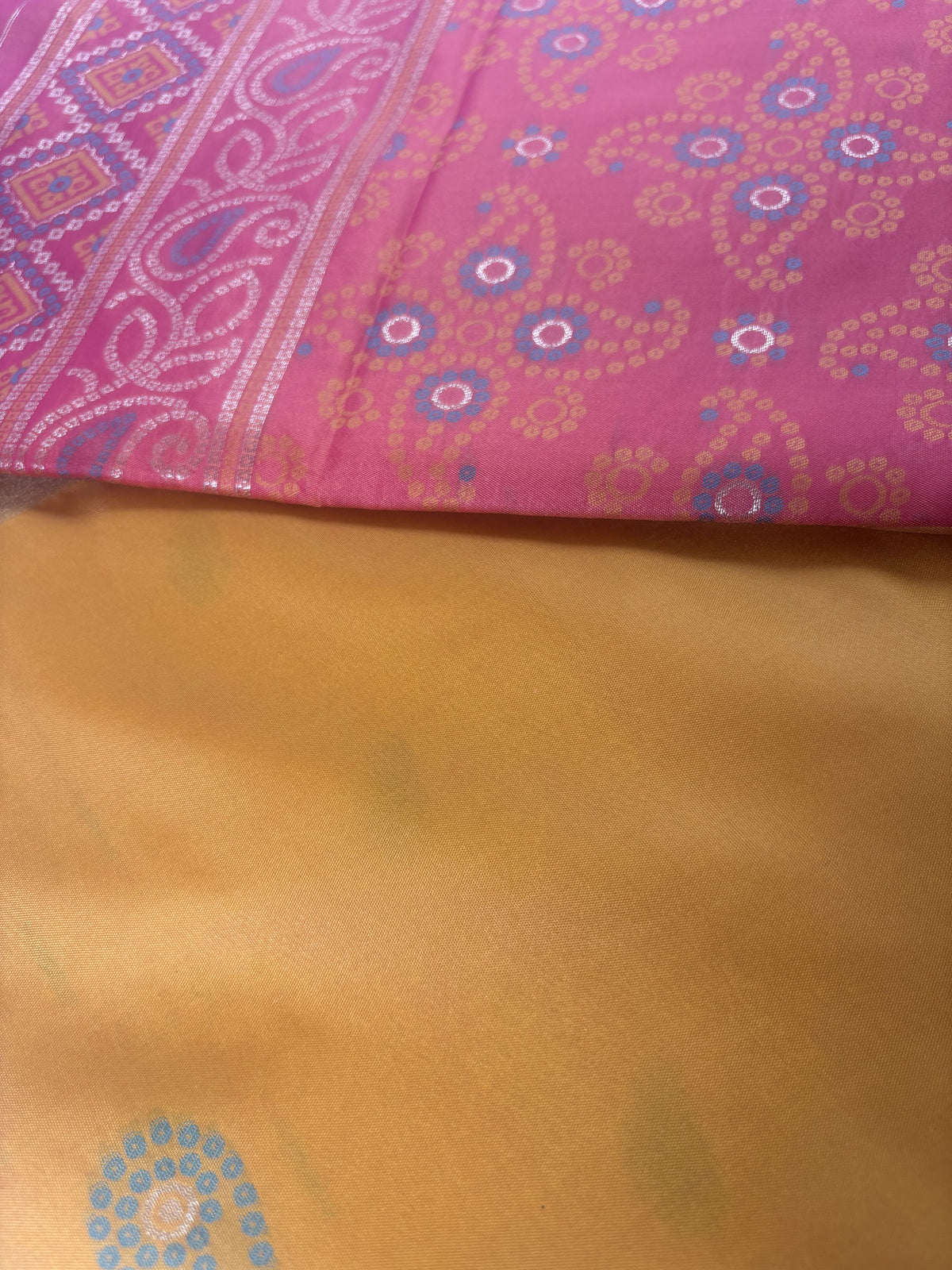 Ria Mustard Yellow & Pink Soft Silk Saree | Radhe Ethnics