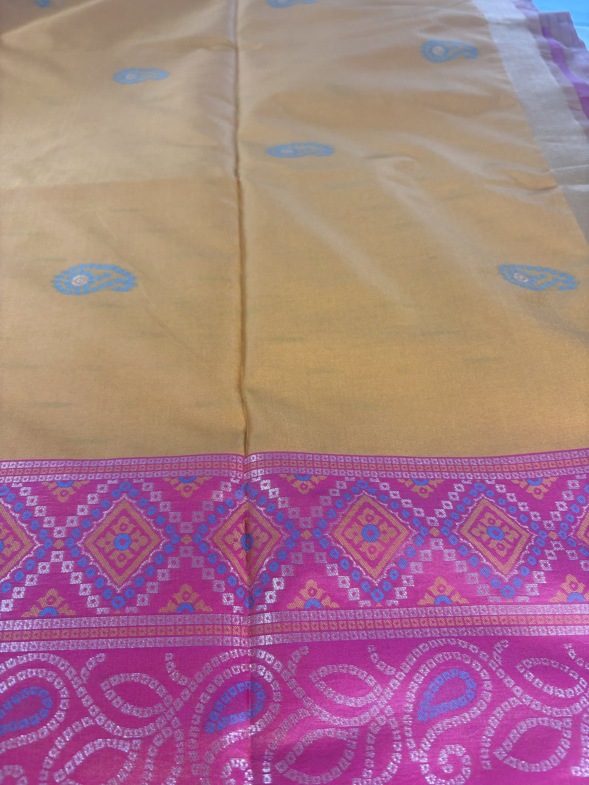 Ria Mustard Yellow & Pink Soft Silk Saree | Radhe Ethnics