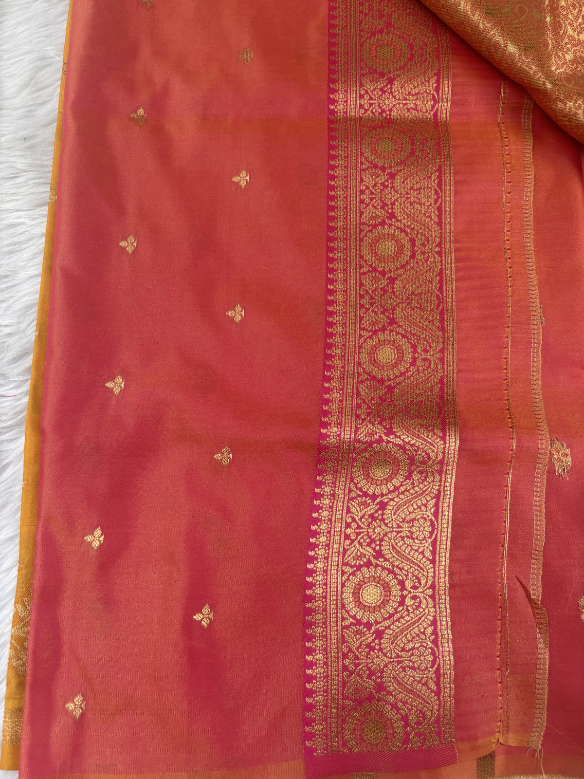 Vamika Mustard Yellow Soft Silk Saree with Pink Pallu | Radhe Ethnics