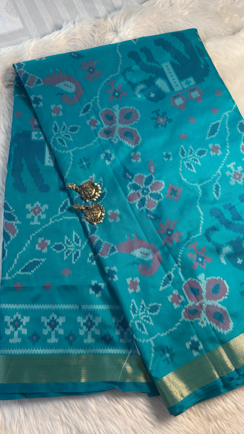 Maya Rama Green Ikkat Print Soft Blended Silk Saree | Radhe Ethnics