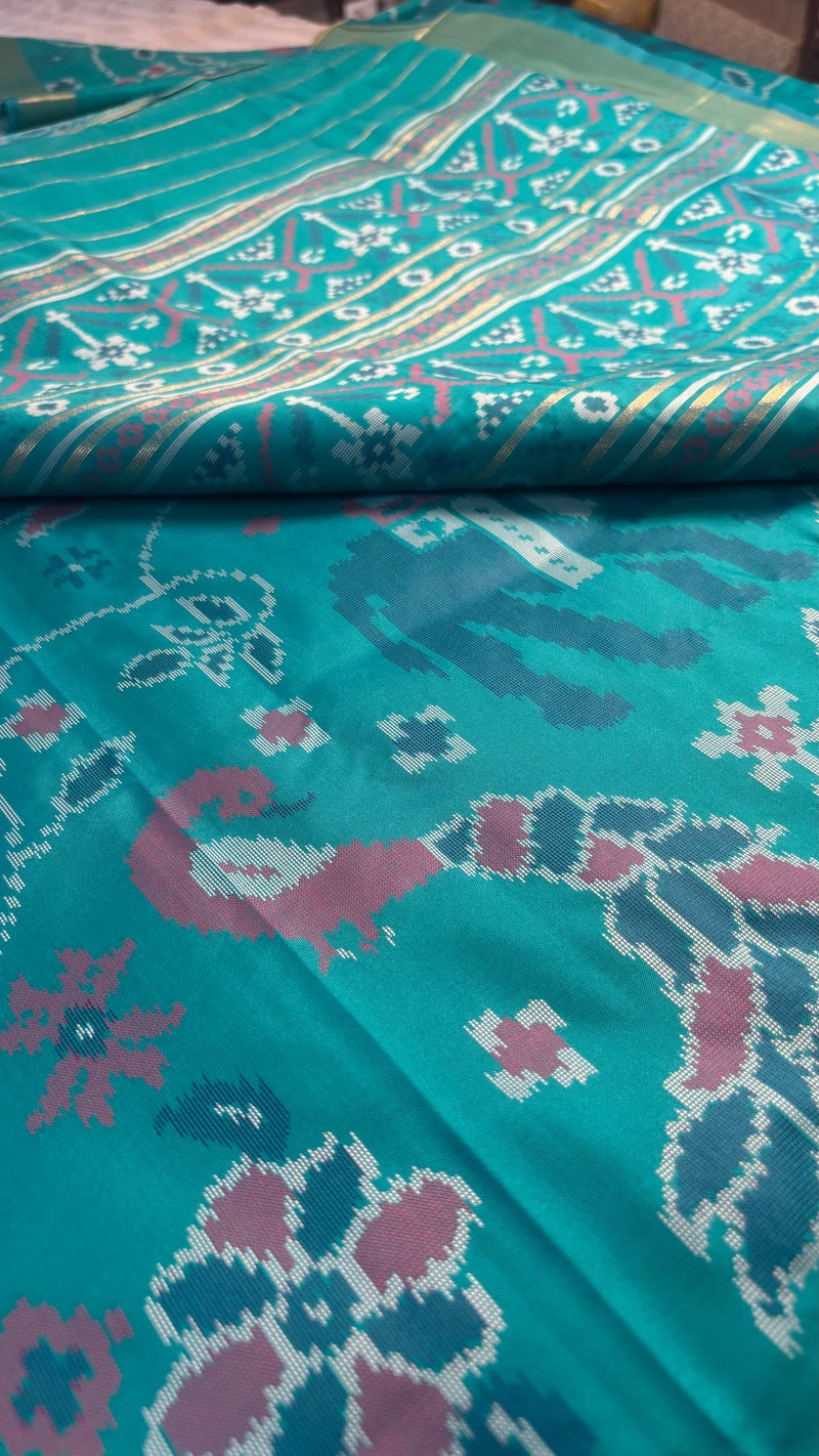Maya Rama Green Ikkat Print Soft Blended Silk Saree | Radhe Ethnics