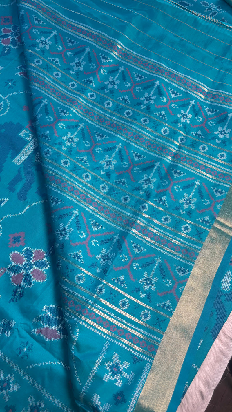 Maya Rama Green Ikkat Print Soft Blended Silk Saree | Radhe Ethnics