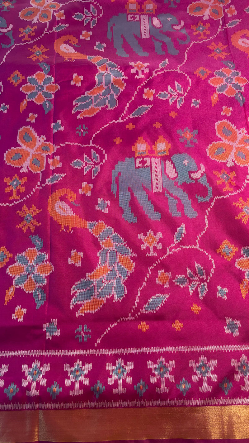 Maya Purple Ikkat Print Soft Blended Silk Saree | Radhe Ethnics