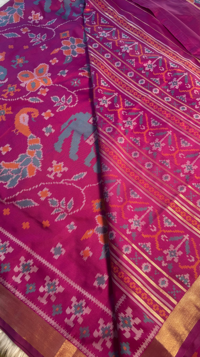 Maya Purple Ikkat Print Soft Blended Silk Saree | Radhe Ethnics