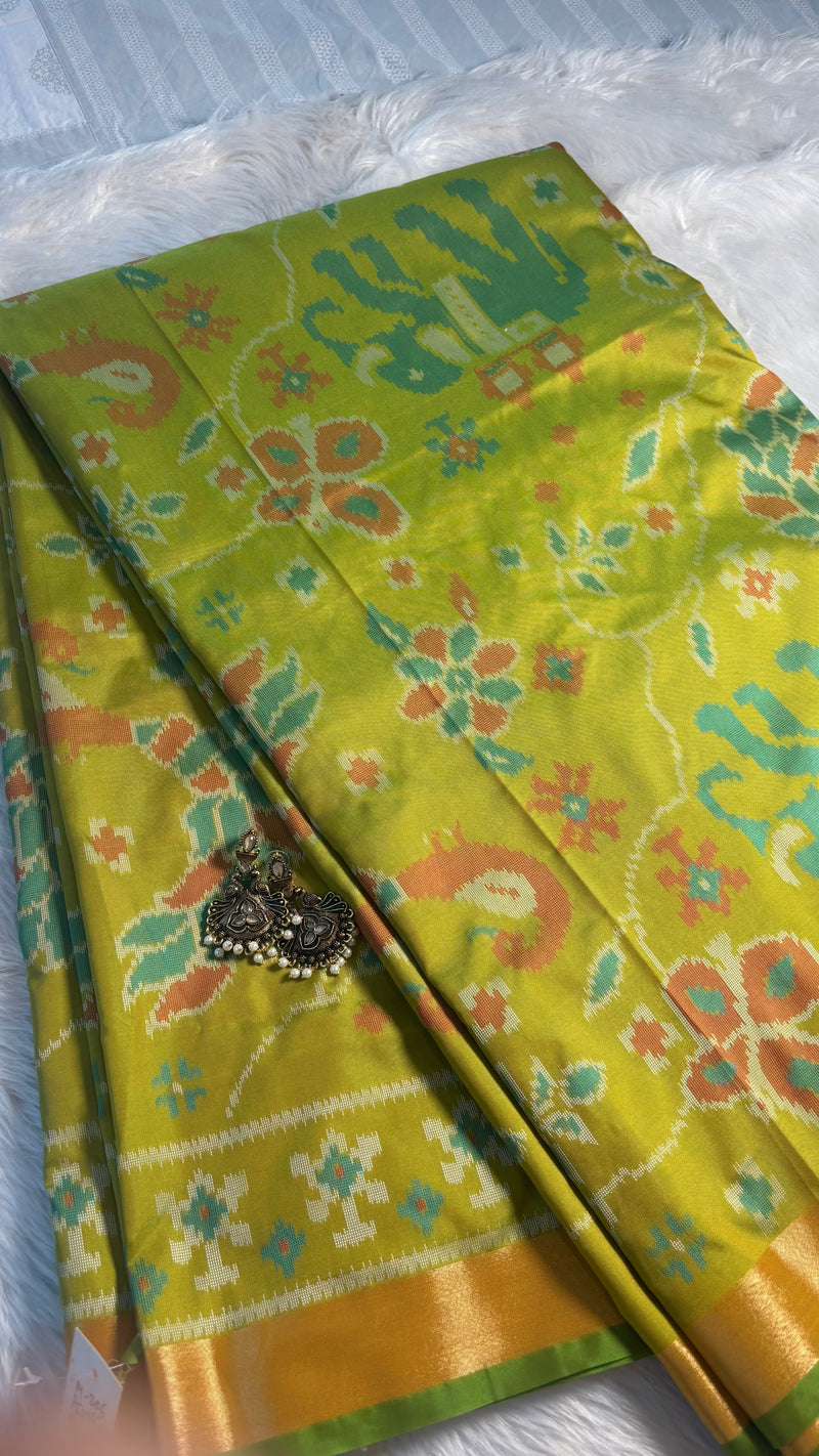 Maya Lime Green Ikkat Soft Blended Silk Saree | Radhe Ethnics