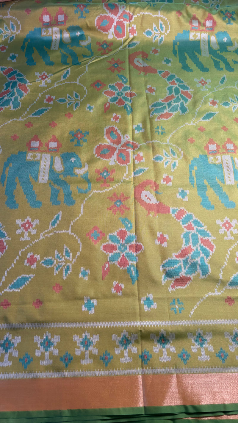 Maya Lime Green Ikkat Soft Blended Silk Saree | Radhe Ethnics