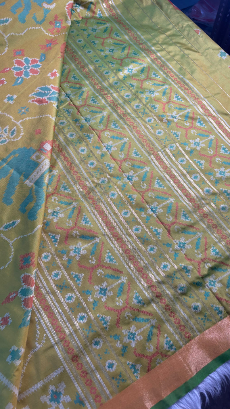 Maya Lime Green Ikkat Soft Blended Silk Saree | Radhe Ethnics
