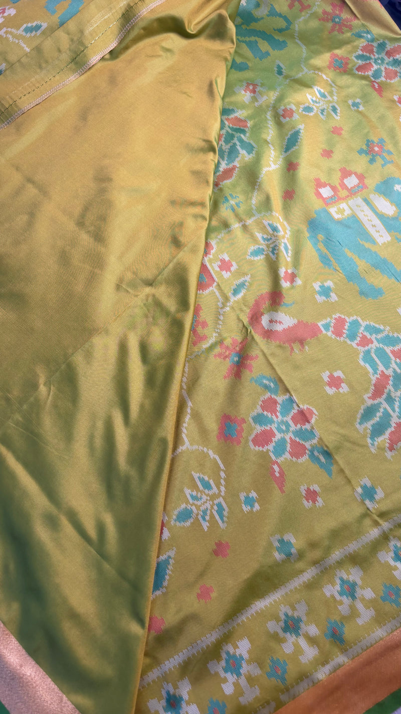 Maya Lime Green Ikkat Soft Blended Silk Saree | Radhe Ethnics
