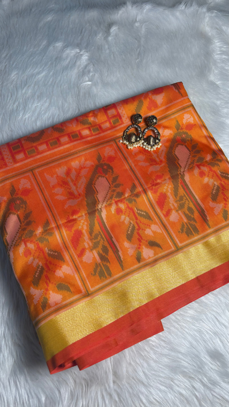 Kiara Yellow Ikkat Print Soft Blended Silk Saree | Radhe Ethnics