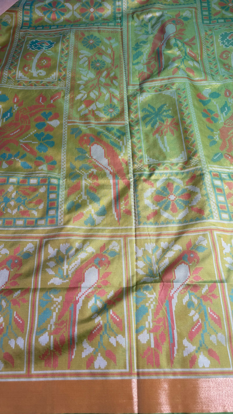 Kiara – Pista Green Ikkat Print Soft Blended Silk Saree | Radhe Ethnics
