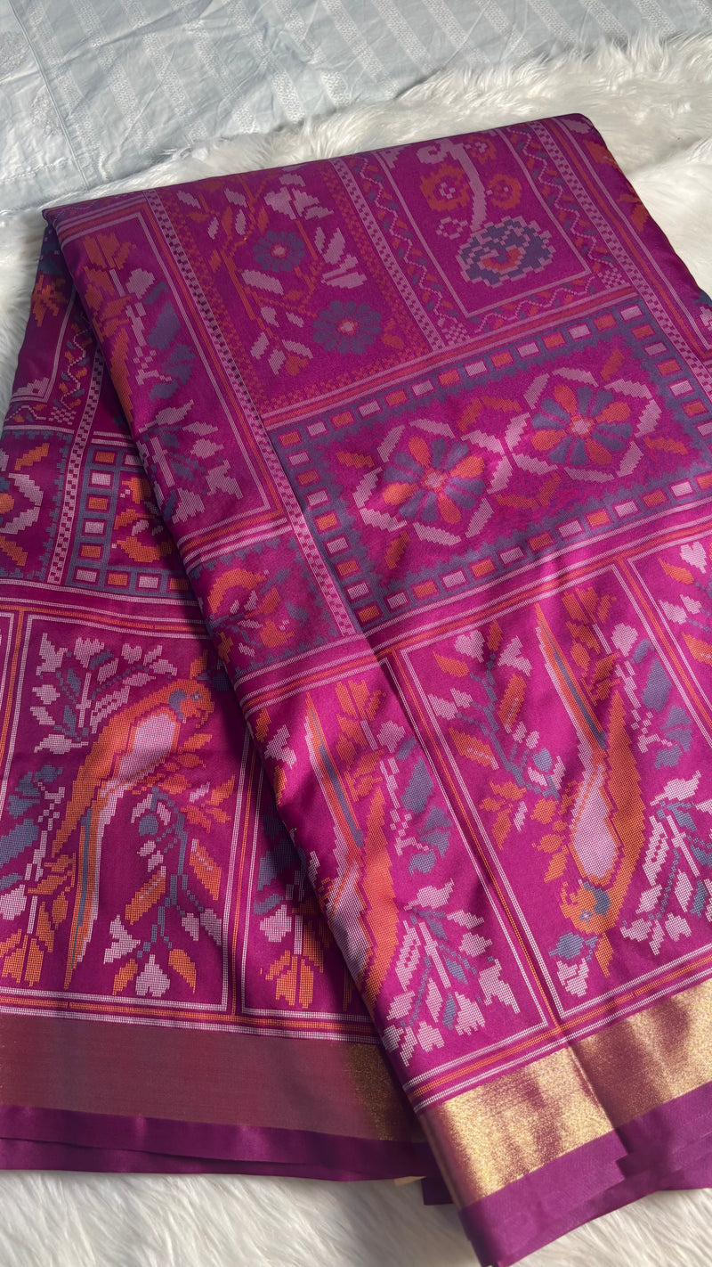 Kiara Purple Ikkat Print Soft Blended Silk Saree | Radhe Ethnics