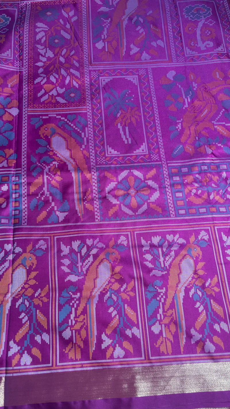 Kiara Purple Ikkat Print Soft Blended Silk Saree | Radhe Ethnics