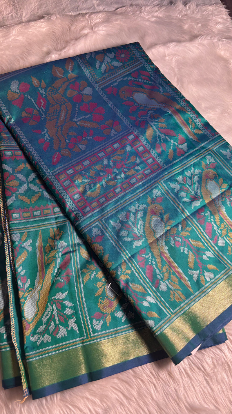 Kiara – Green Ikkat Print Soft Blended Silk Saree