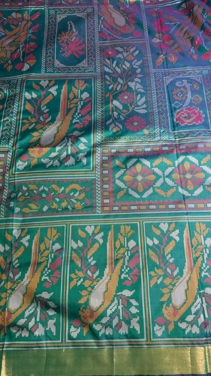 Kiara – Green Ikkat Print Soft Blended Silk Saree