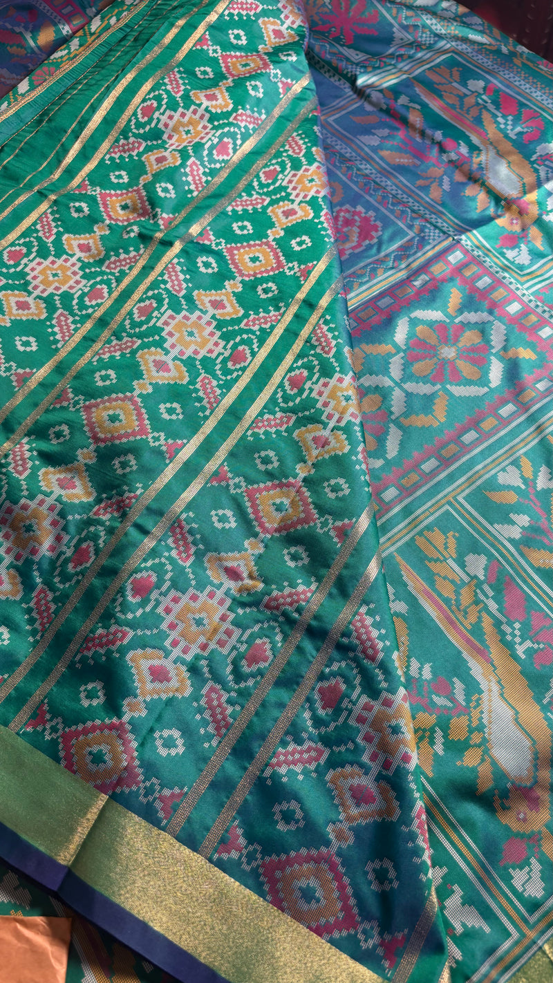 Kiara – Green Ikkat Print Soft Blended Silk Saree