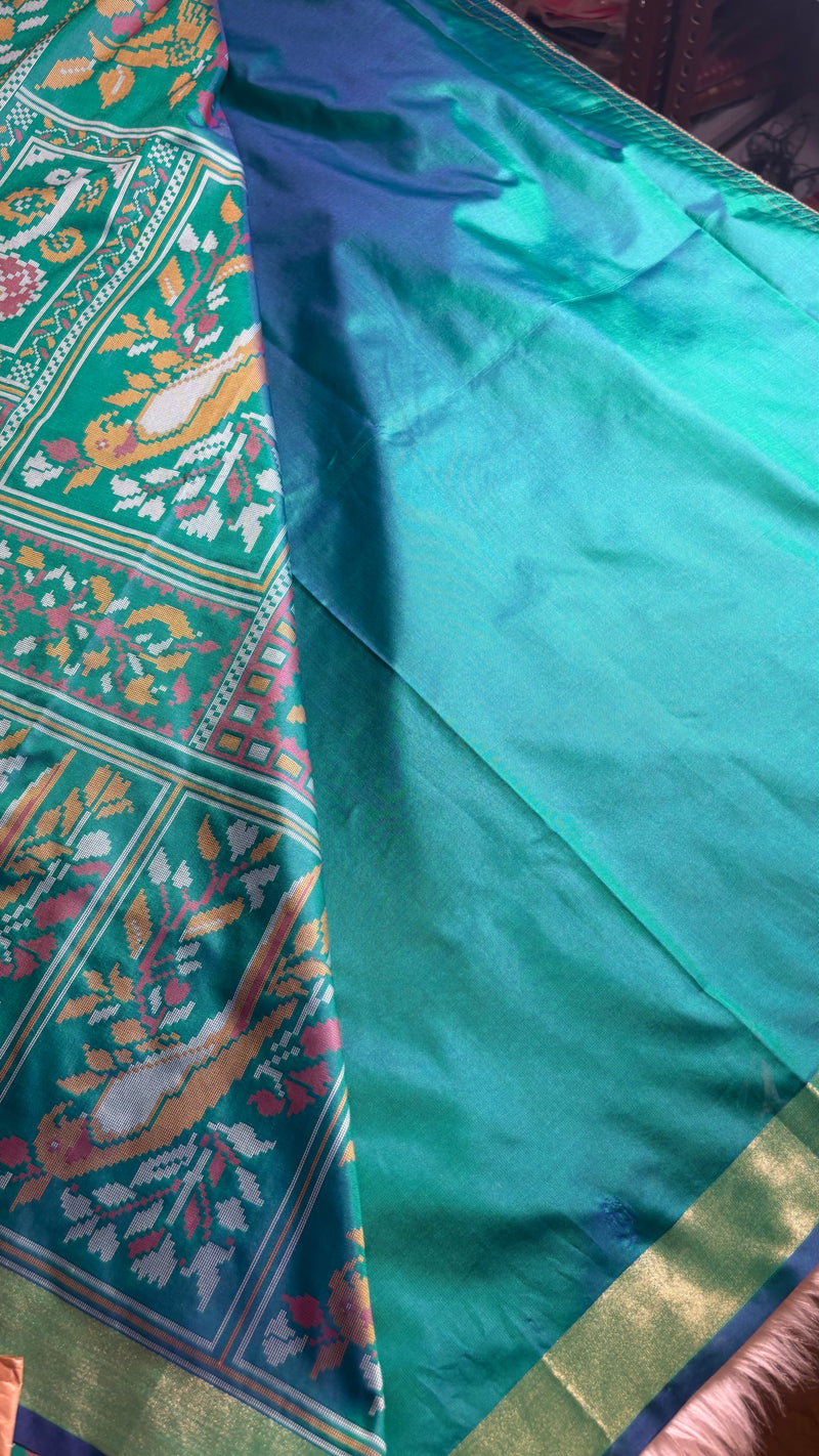 Kiara – Green Ikkat Print Soft Blended Silk Saree