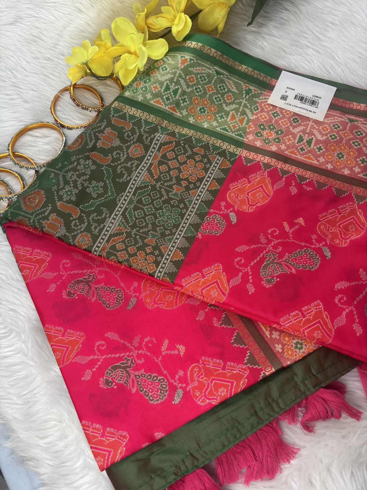 Meherika Rani Pink Pochampally Silk Saree | Radhe Ethnics