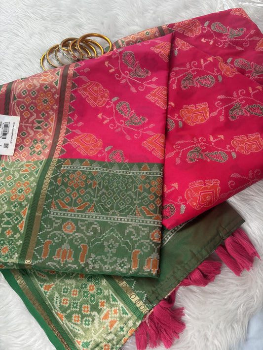 Meherika Rani Pink Pochampally Silk Saree | Radhe Ethnics