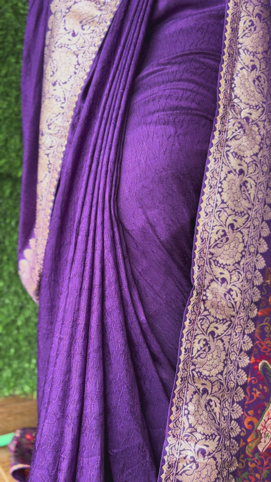 Regal Purple Soft Silk Saree with kashmiri work